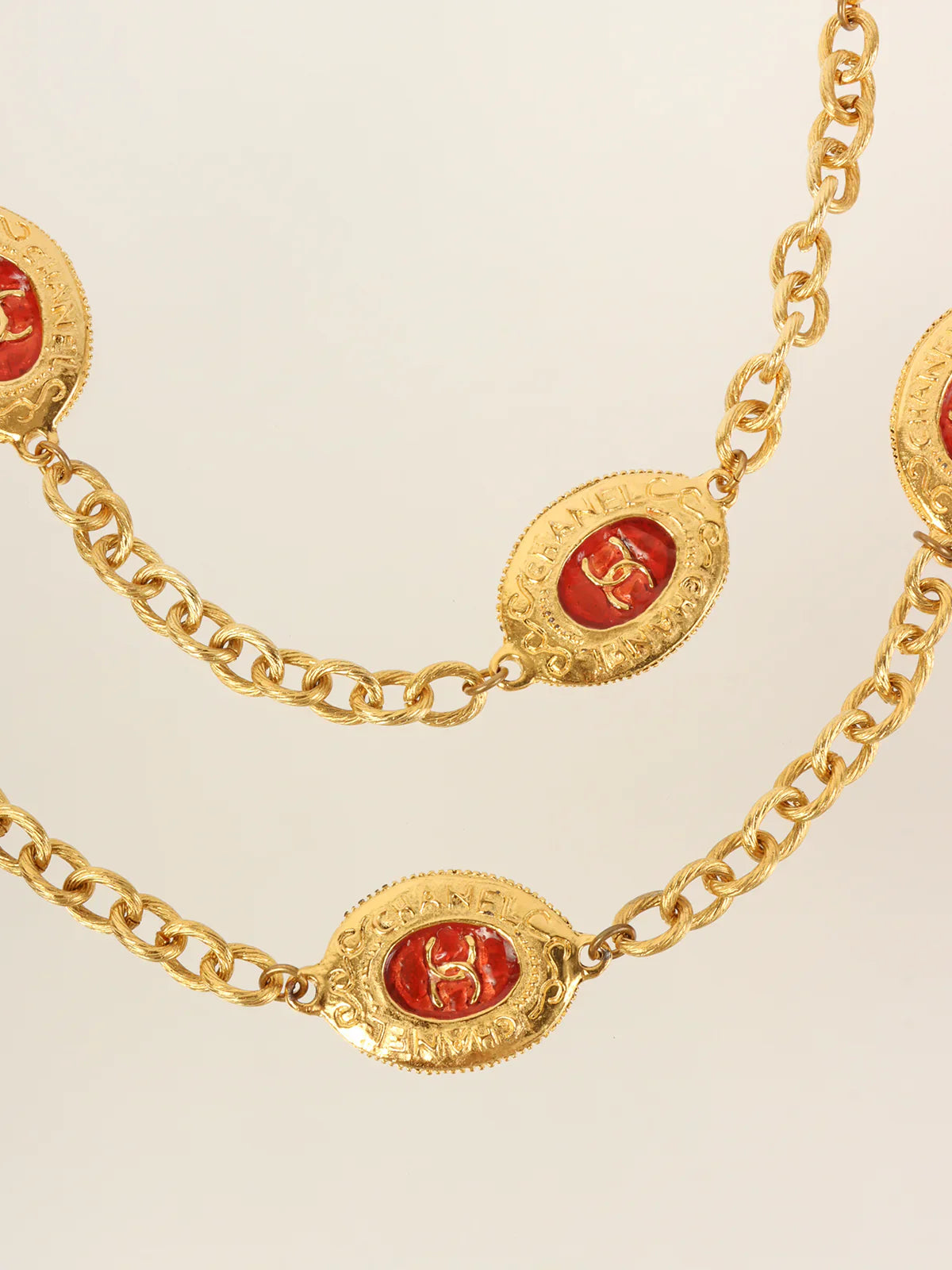 CHANEL Oval Cc Mark Plate Chain Belt Gold/Red