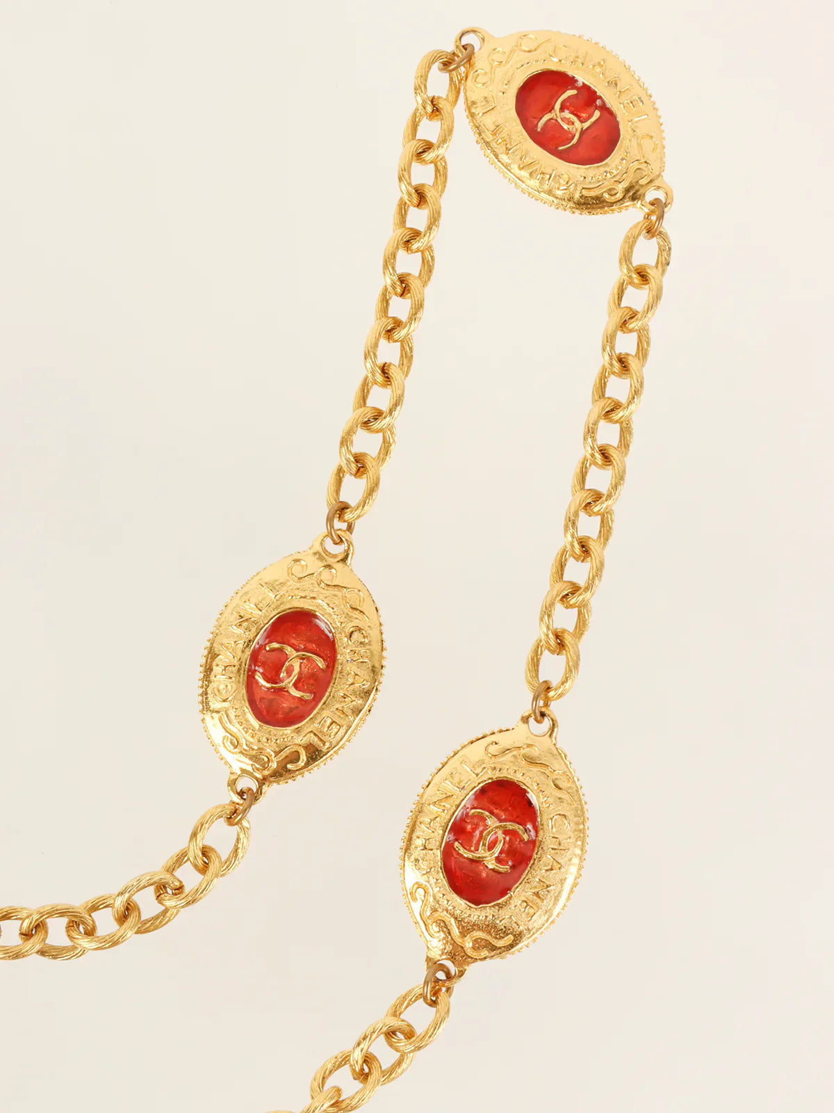 Top Quality Chanel Oval Cc Mark Plate Chain Belt Gold/Red