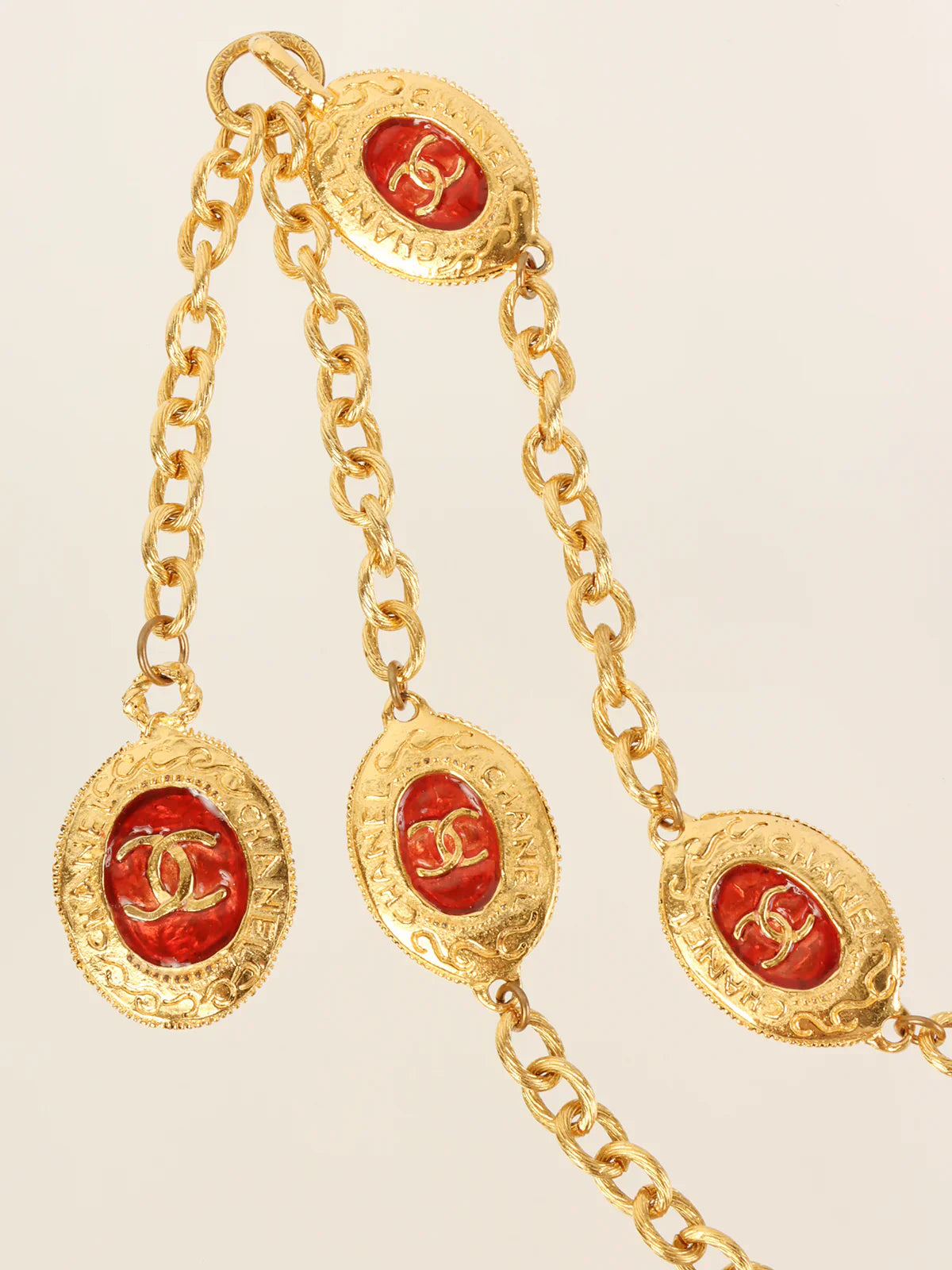 CHANEL Oval Cc Mark Plate Chain Belt Gold/Red