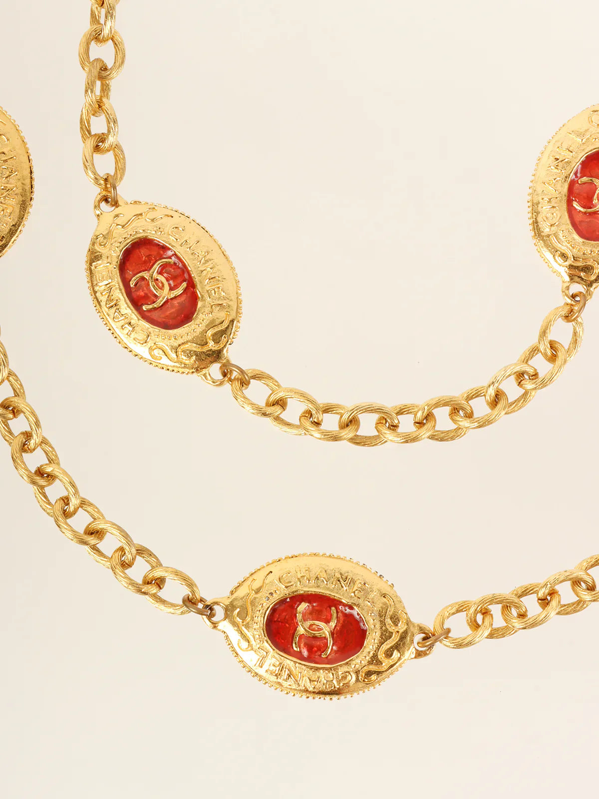 CHANEL Oval Cc Mark Plate Chain Belt Gold/Red
