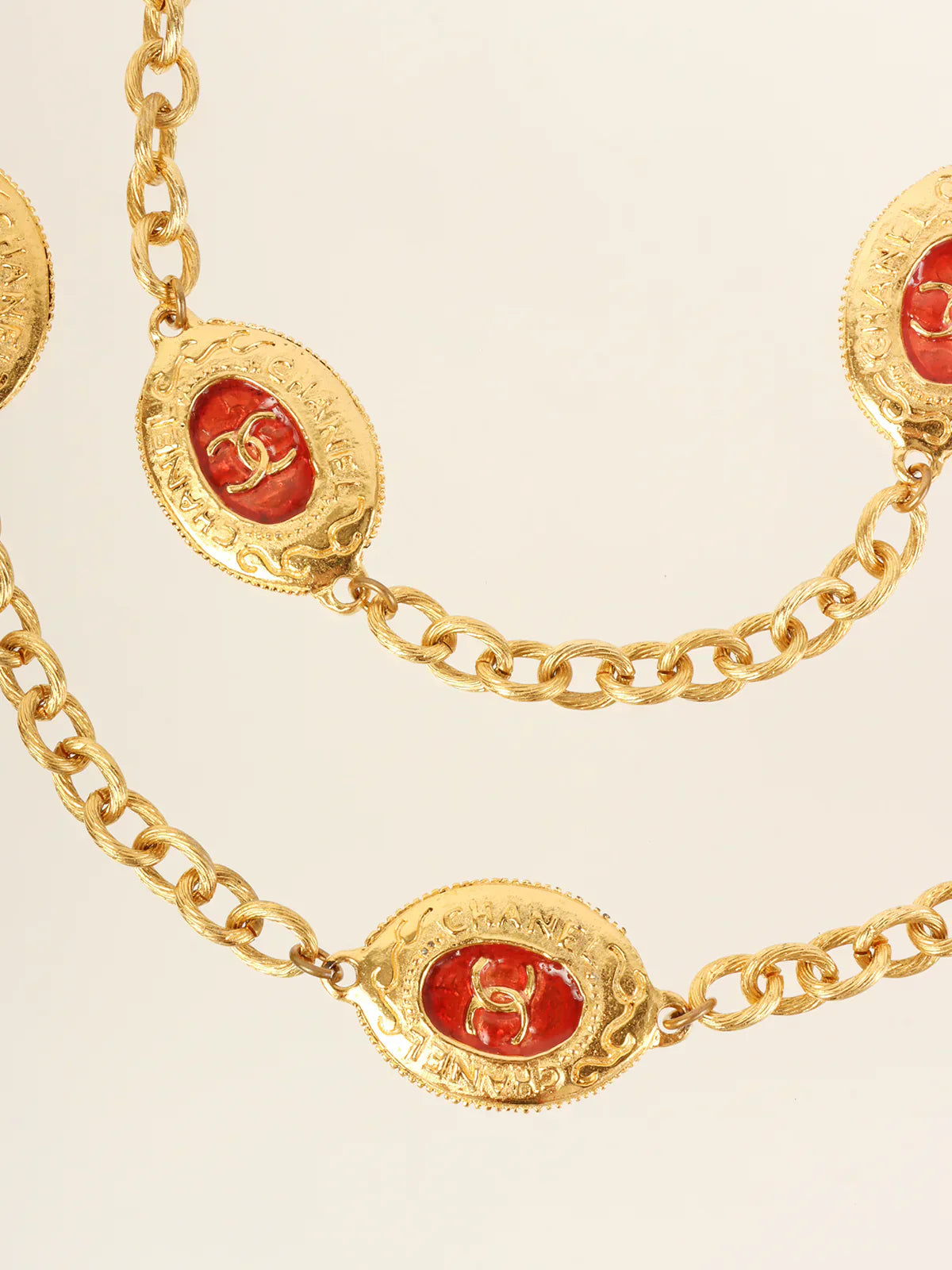 Top Quality Chanel Oval Cc Mark Plate Chain Belt Gold/Red