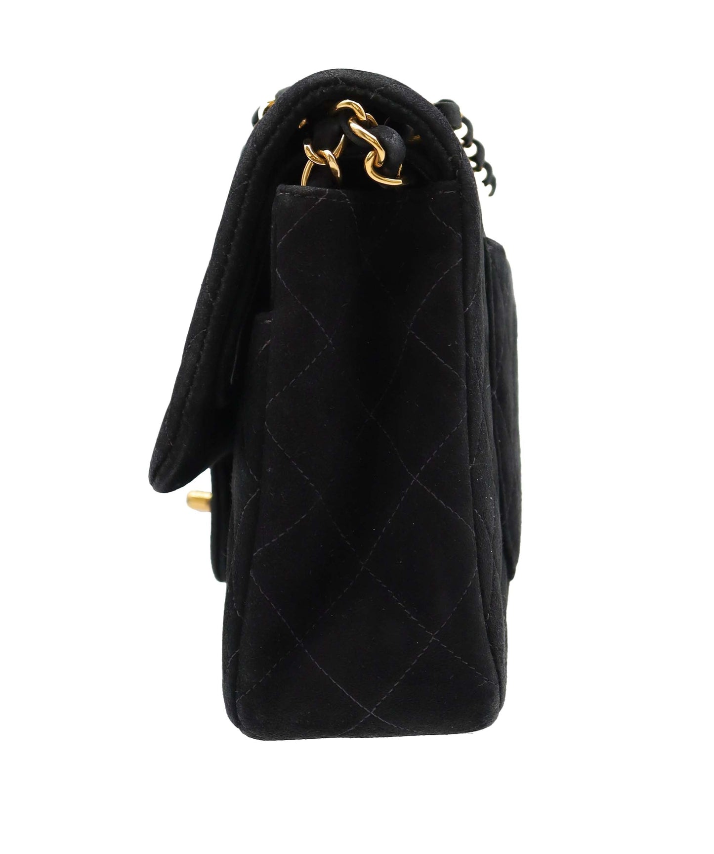 CHANEL VINTAGE CLASSIC FLAP MEDIUM CHAIN SHOULDER BAG BLACK SUEDE DXBS3462