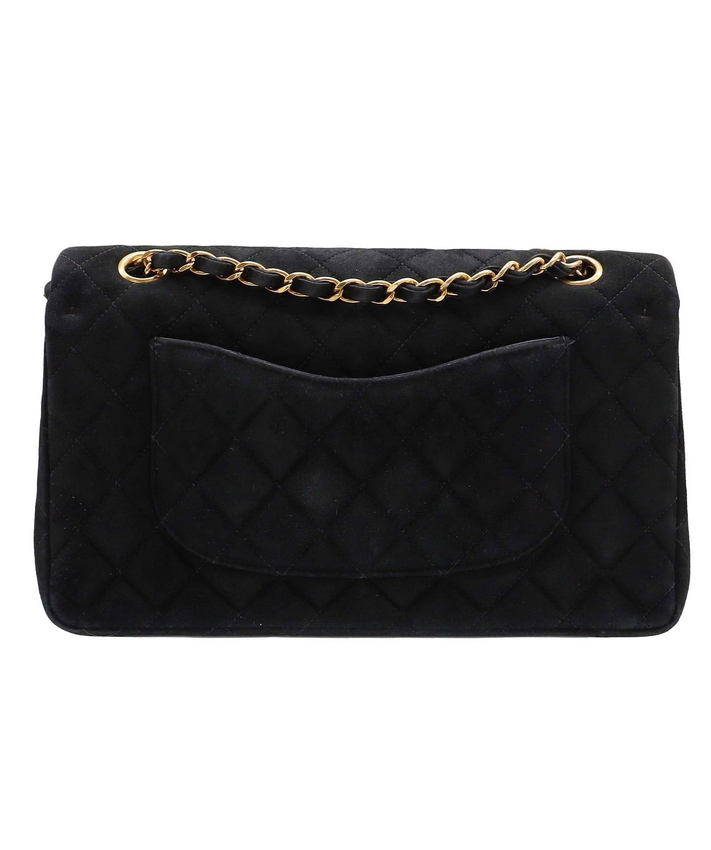 CHANEL VINTAGE CLASSIC FLAP MEDIUM CHAIN SHOULDER BAG BLACK SUEDE DXBS3462