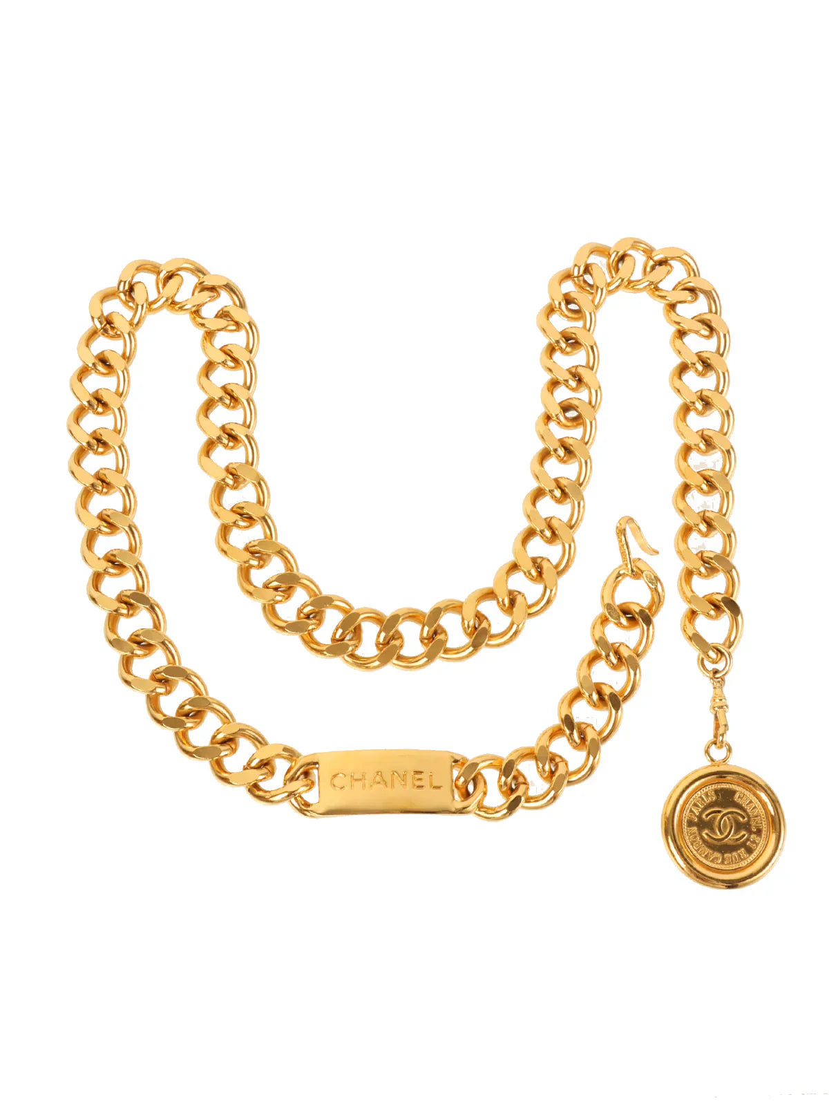 Top Quality Chanel Logo Plate Cc Mark Coin Charm Chain Belt Gold