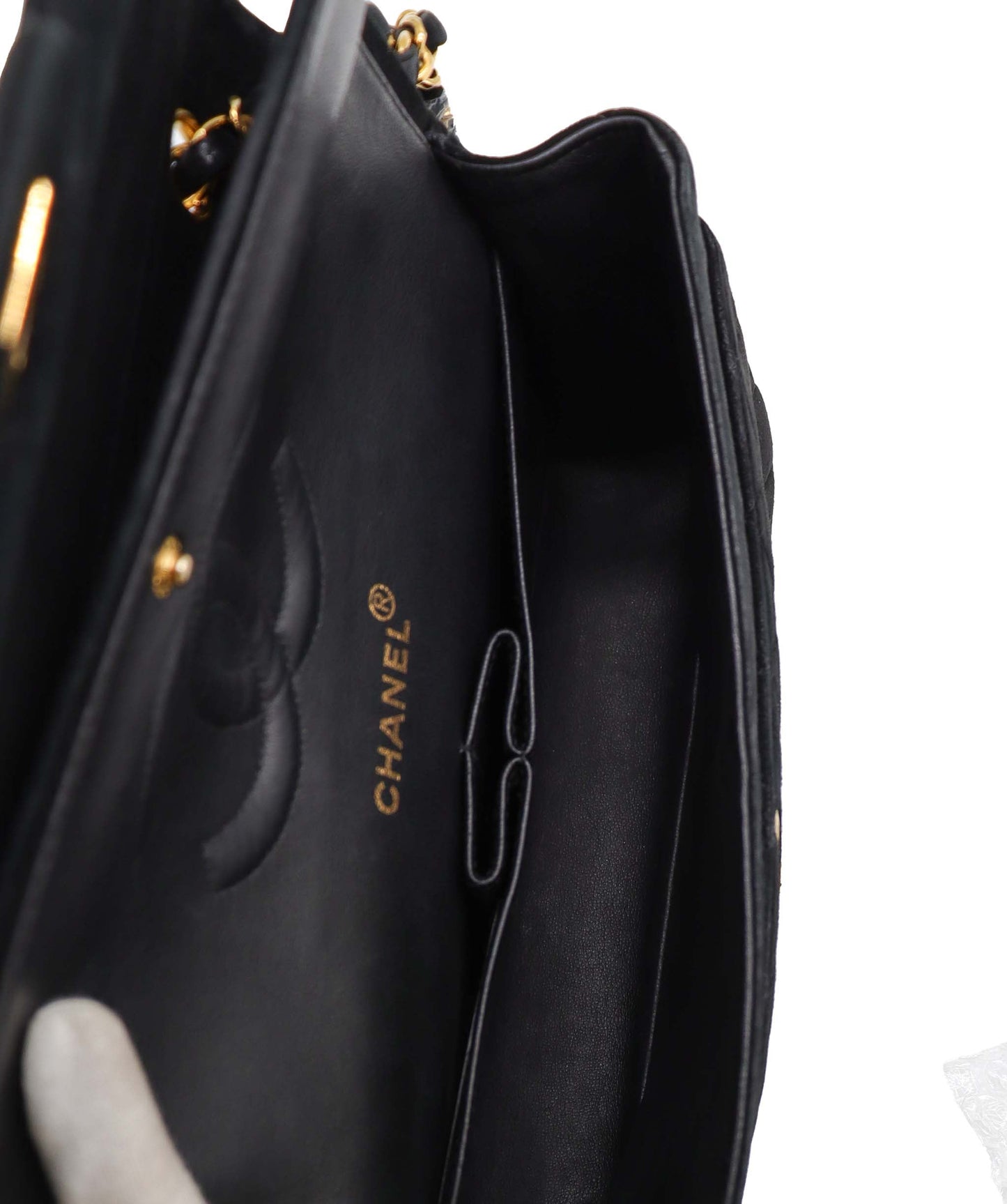 CHANEL VINTAGE CLASSIC FLAP MEDIUM CHAIN SHOULDER BAG BLACK SUEDE DXBS3462