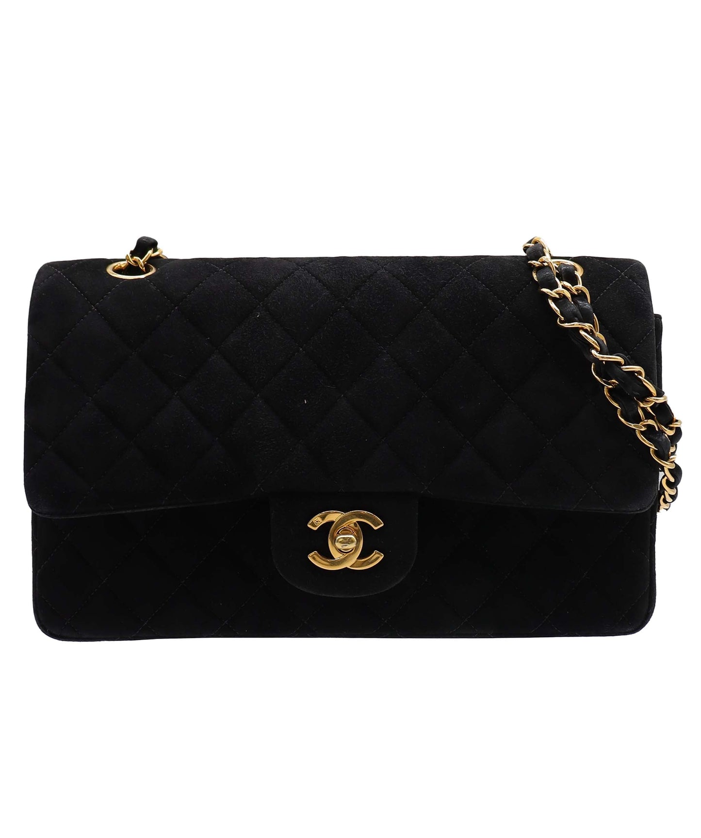 CHANEL VINTAGE CLASSIC FLAP MEDIUM CHAIN SHOULDER BAG BLACK SUEDE DXBS3462