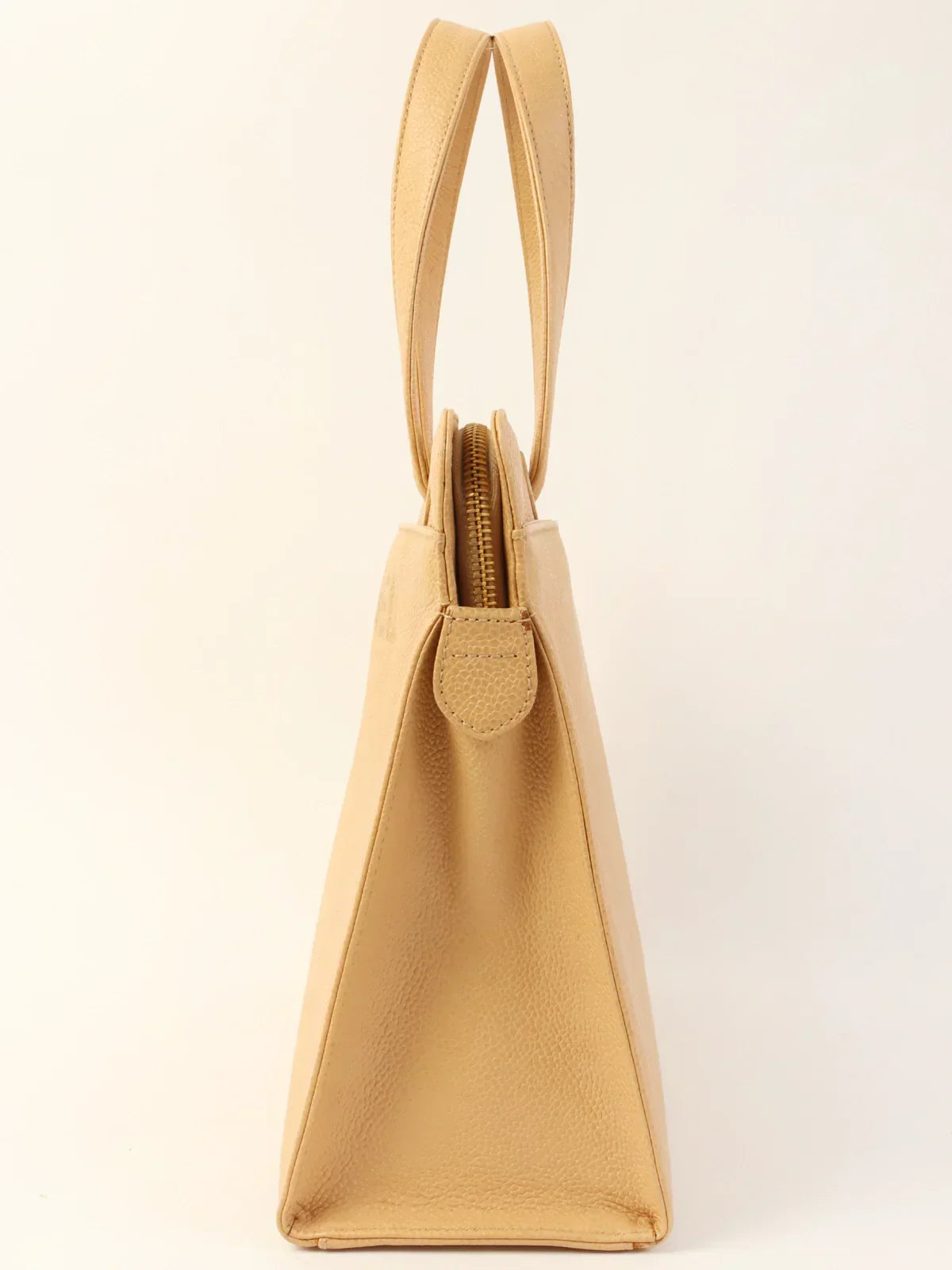 CHANEL Around 1998 Made Caviar Skin Logo Embroidered Tote Bag Beige