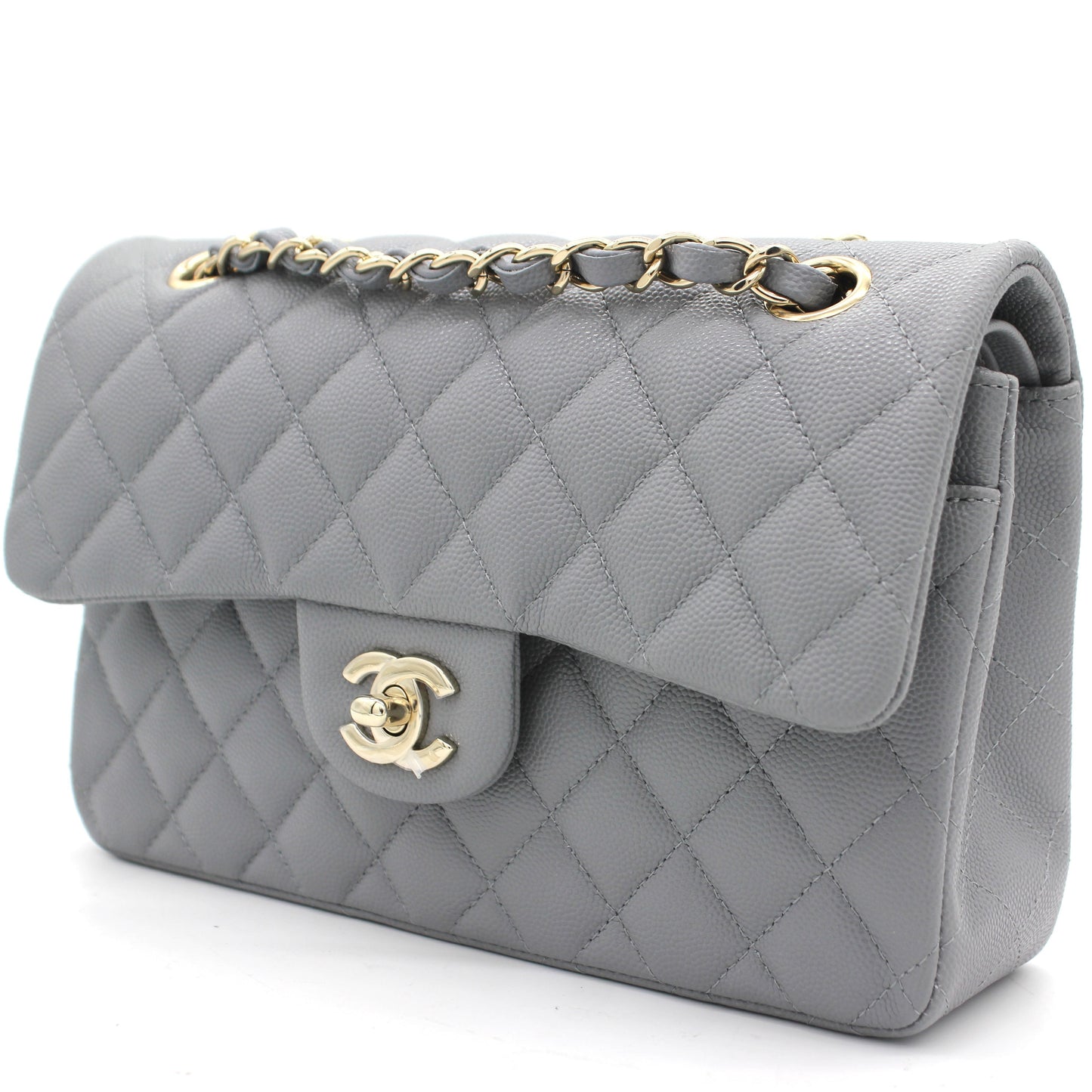 Chanel Caviar Quilted Small Classic Double Flap Grey