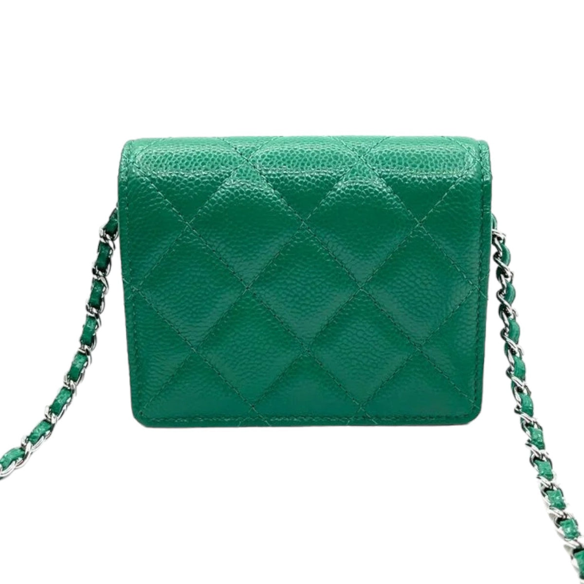 Flap  Holder On Chain Caviar Quilted Green SHW