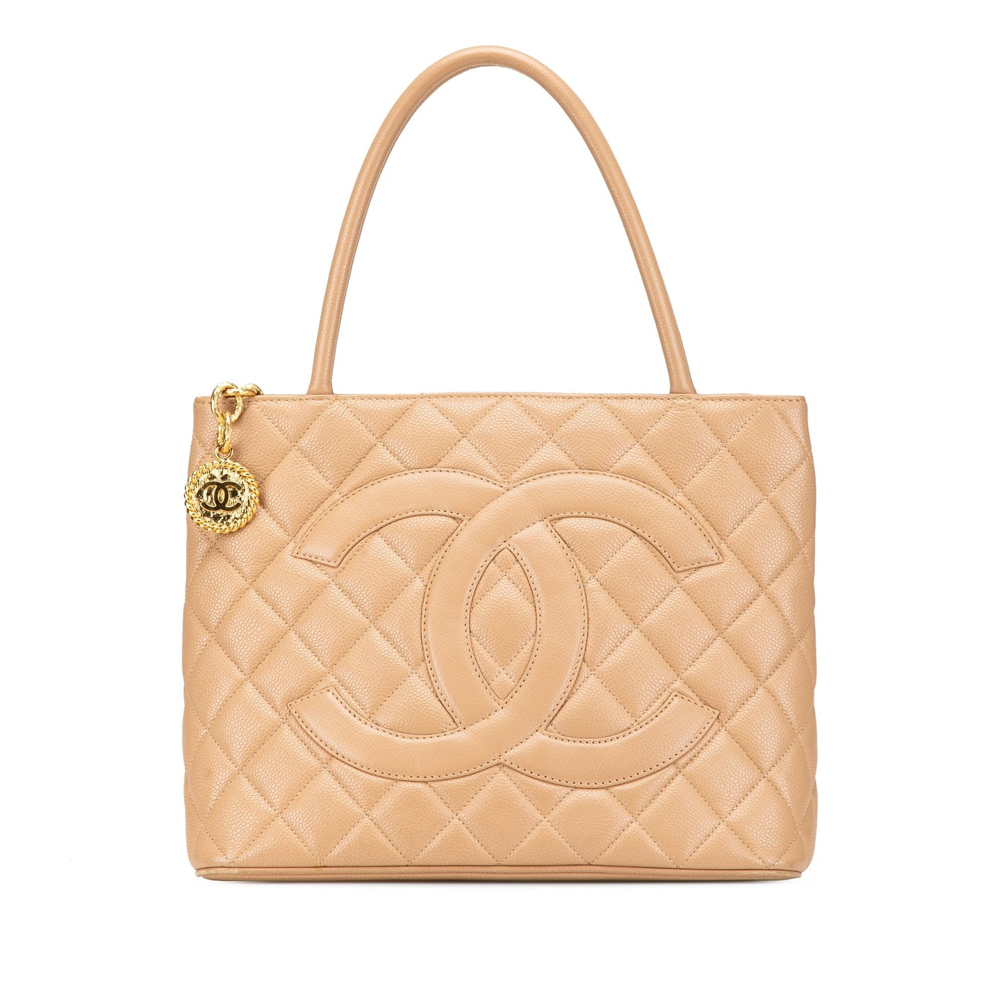 Beige Chanel Caviar Medallion Tote