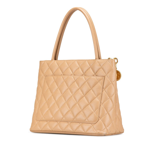 Beige Chanel Caviar Medallion Tote