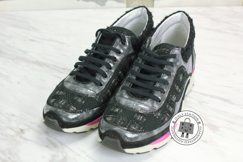 Chanel G30442 Tweed W metallic Trims Fabric  Charoal Grey Tweed W 37.5 Sneakers