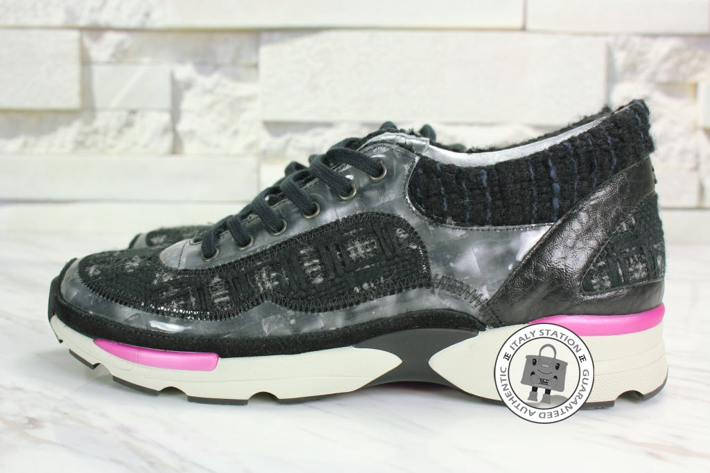 Chanel G30442 Tweed W metallic Trims Fabric  Charoal Grey Tweed W 37.5 Sneakers