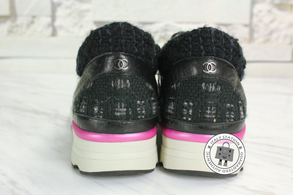 Chanel G30442 Tweed W metallic Trims Fabric  Charoal Grey Tweed W 37.5 Sneakers