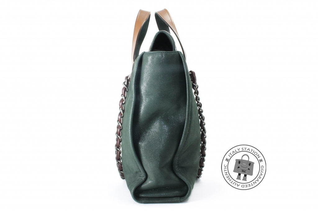 Chanel A39045 CC Double Handle Green Calfskin PM Tote Bag Shw