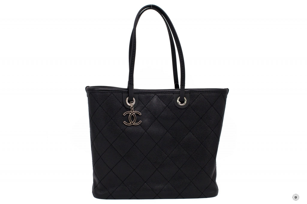 Chanel A92212 CC Black Caviar Tote Bag Shw