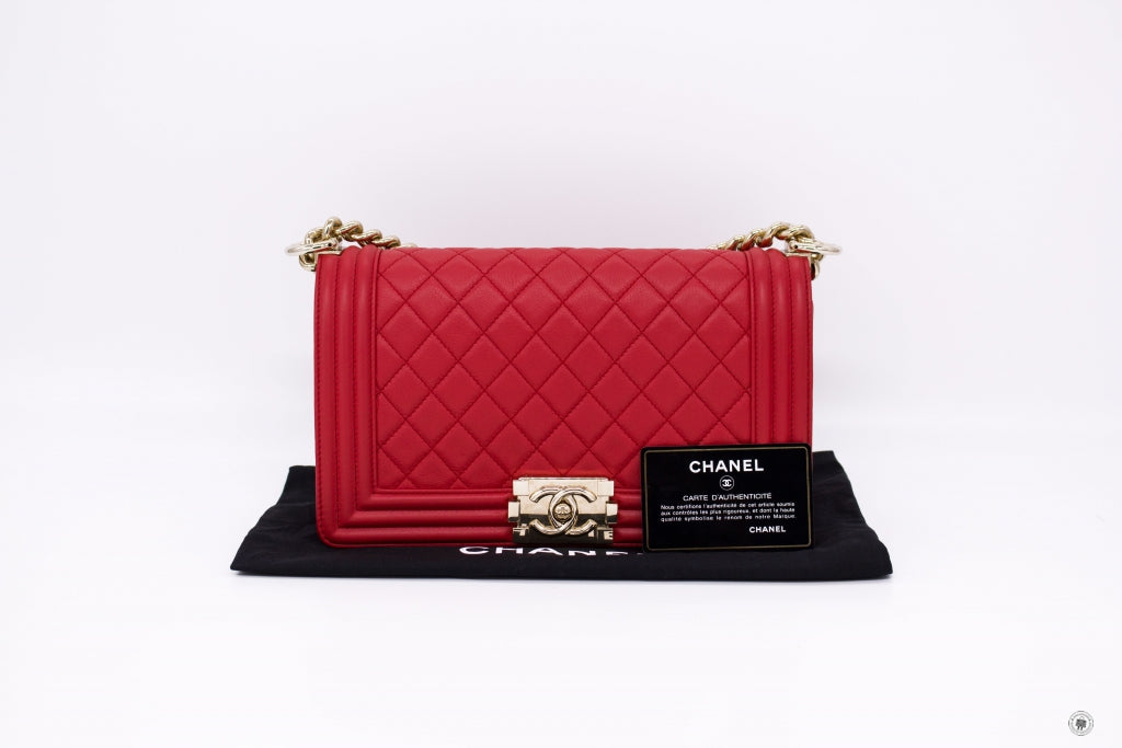 Chanel A Boy Red Calfskin  Shoulder Bags Ghw