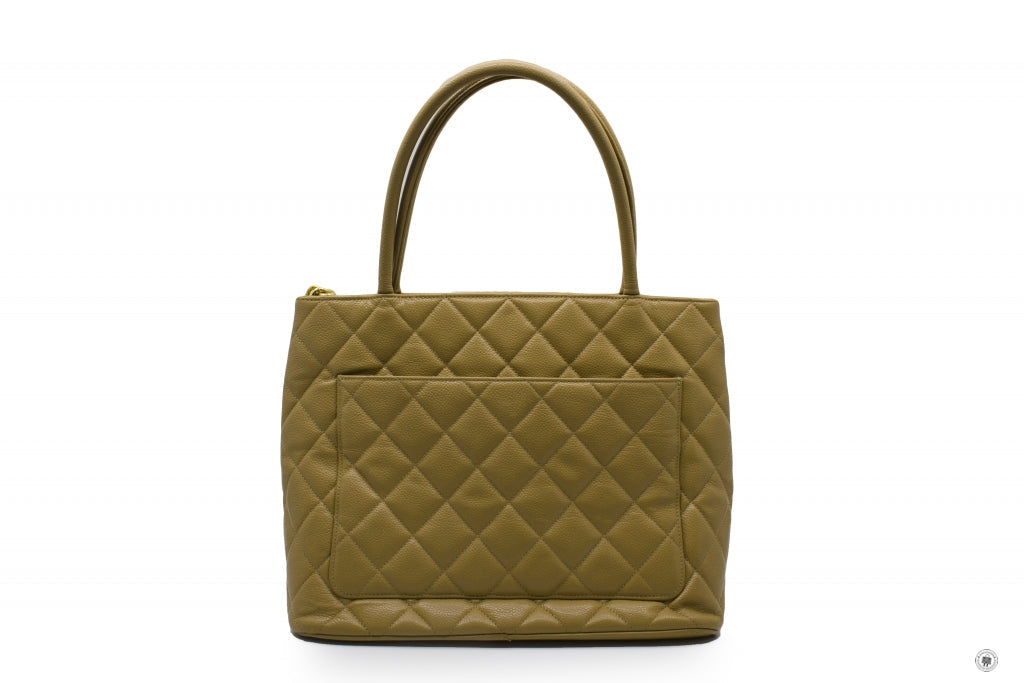 Chanel A Classic CC Medallion Beige Caviar Tote Bag Ghw