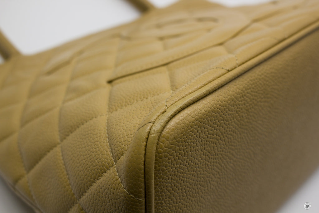 Chanel A01804 Classic CC Medallion Beige Caviar Tote Bag Ghw