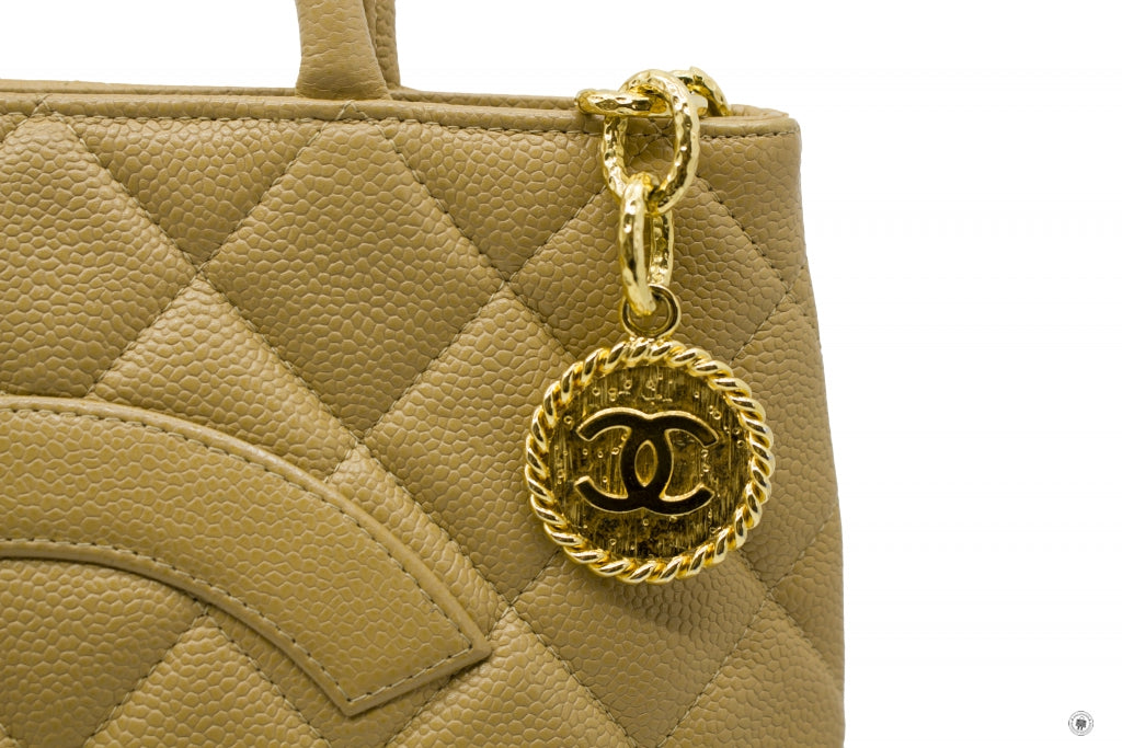 Chanel A01804 Classic CC Medallion Beige Caviar Tote Bag Ghw