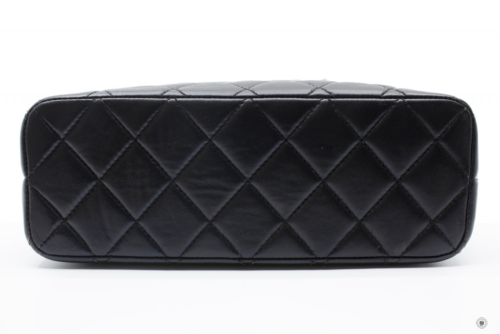 Chanel Vintage With Resin Woven Chain And Lock Black Lambskin Tote Bag