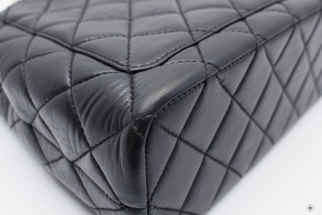 Chanel Vintage With Resin Woven Chain And Lock Black Lambskin Tote Bag