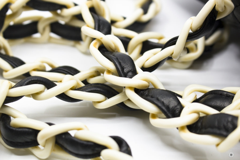 Chanel Vintage With Resin Woven Chain And Lock Black Lambskin Tote Bag