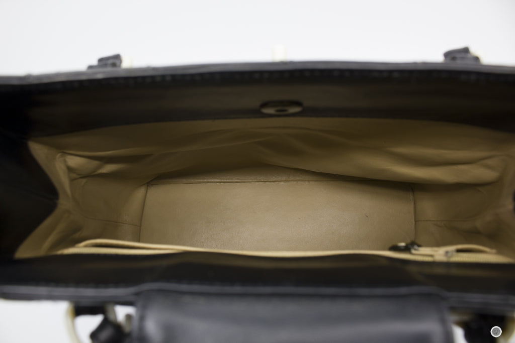 Chanel Vintage With Resin Woven Chain And Lock Black Lambskin Tote Bag