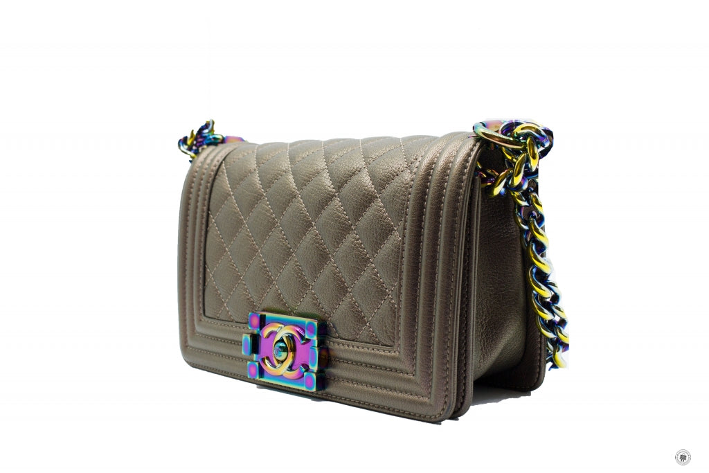 Chanel A Y Boy Iridescent  Bronze / B Calfskin Small  Shoulder Bags