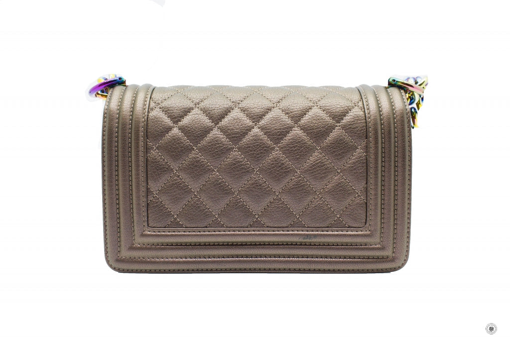 Chanel A Y Boy Iridescent  Bronze / B Calfskin Small  Shoulder Bags