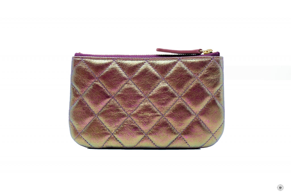 Chanel A69253 CC Logo Iridescent Purple Lambskin Coin Purse