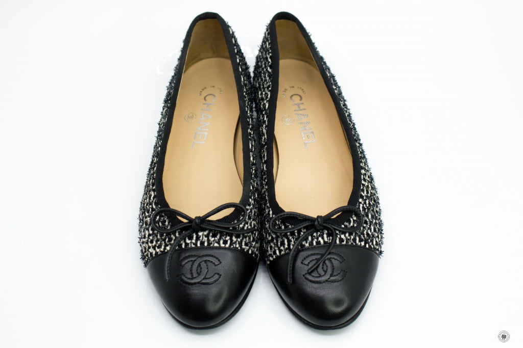 Chanel Ballerinas Lurex Fabric  Black/white Fabric  Flat