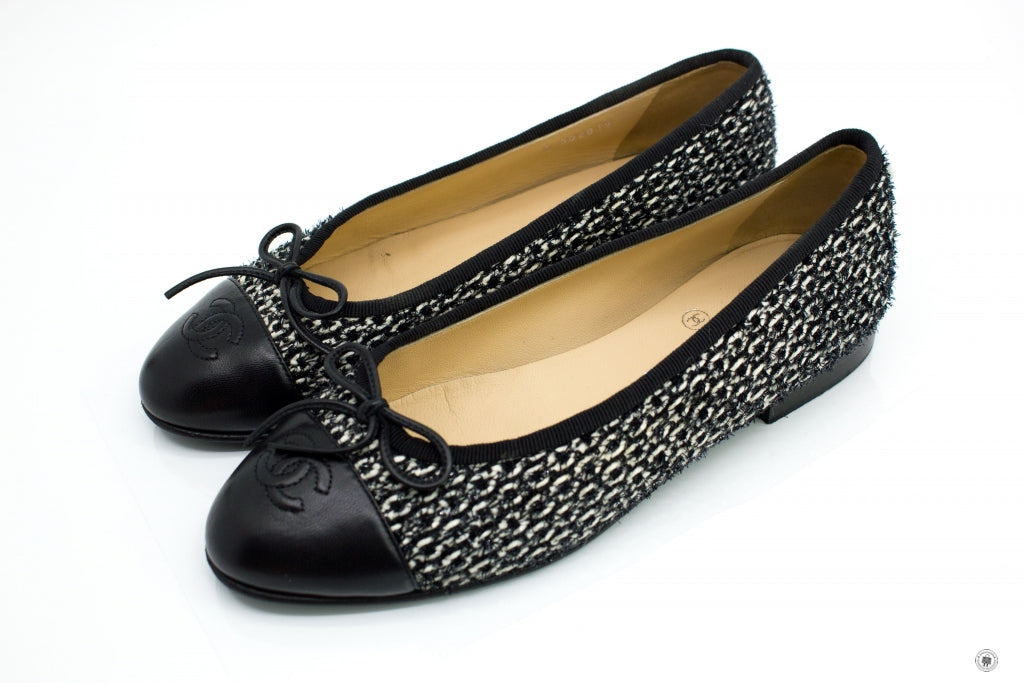 Chanel Ballerinas Lurex Fabric  Black/white Fabric  Flat