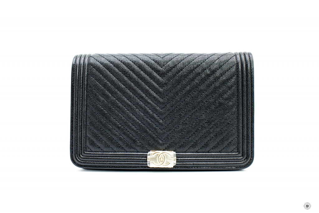 Chanel A81969B00315 BOY Wallet ON Chain WOC Chevron Black   94305 Caviar Bags Pbhw