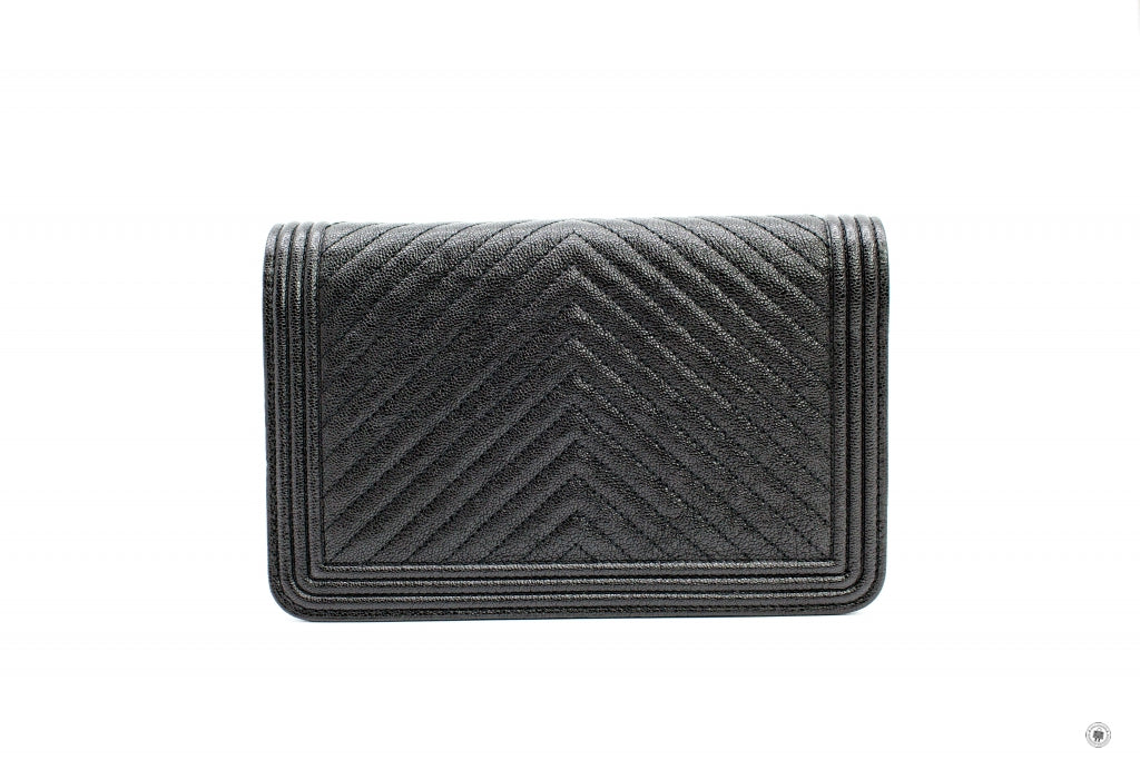 Chanel A81969B00315 BOY Wallet ON Chain WOC Chevron Black   94305 Caviar Bags Pbhw