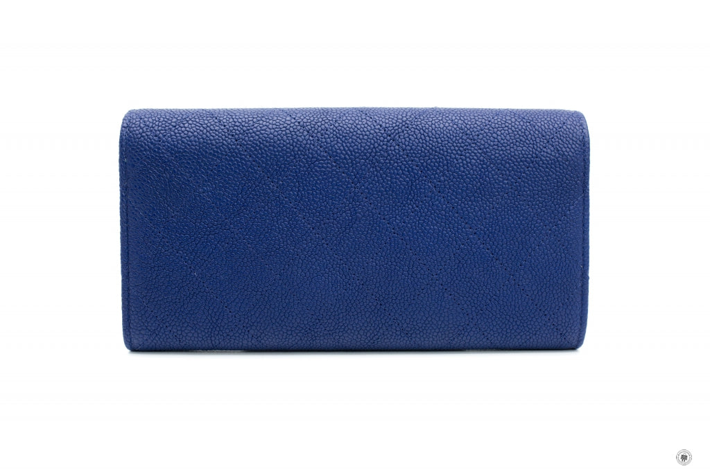 Chanel A84409Y61153 CC Logo  Blue Calfskin Long Wallet Ghw