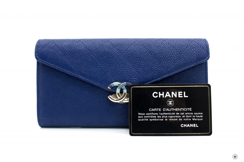 Chanel A84409Y61153 CC Logo  Blue Calfskin Long Wallet Ghw