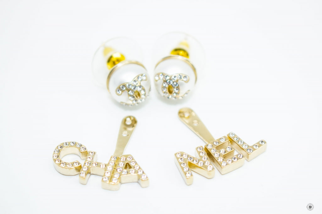 Chanel ABB Metal, Imitation Pearls & Diamond Gold, Pearly Whi Gold / ND Metal Earrings Ghw