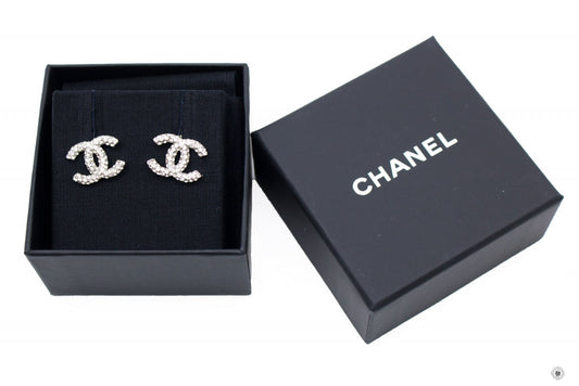 Chanel A Y CC Logo With Crystals  Silver / Z Metal .XCM Earrings Shw