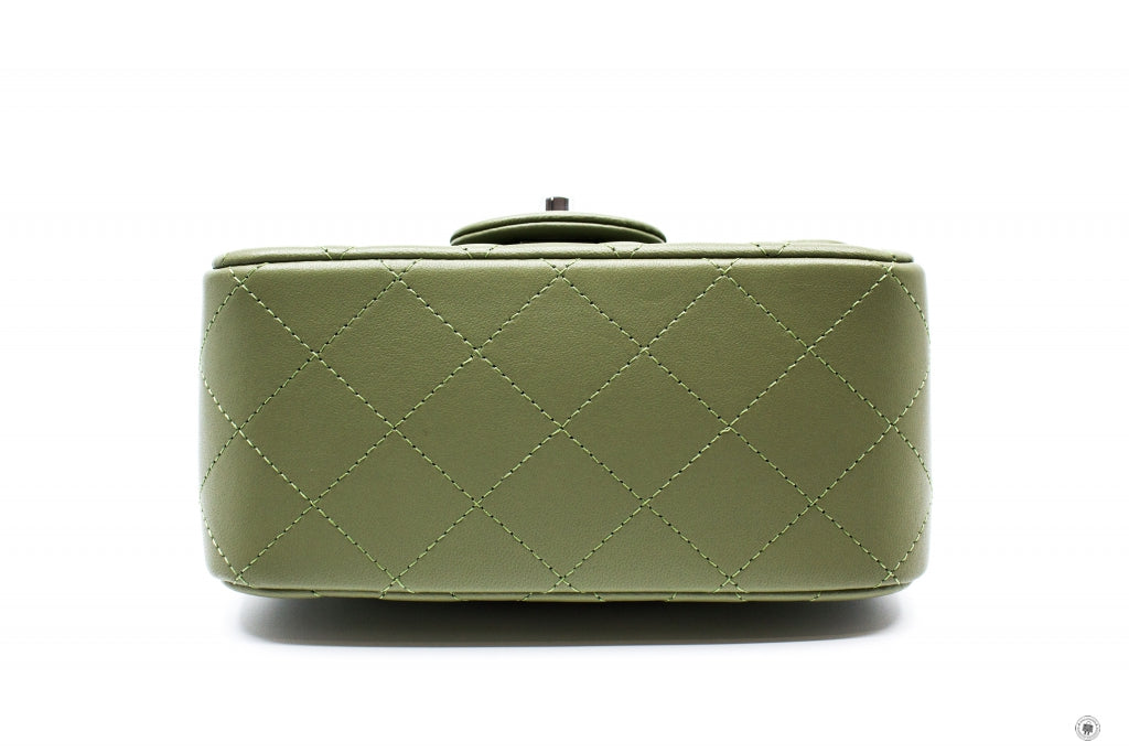 Chanel A Y Classic Mini Square Avocado / ND Lambskin CM Shoulder Bags Shw