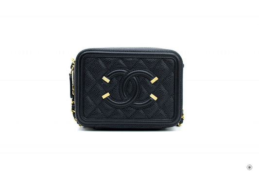 Chanel A Y CC Filigree Vanity Clutch With Chain Black /  Caviar Shoulder Bags Ghw
