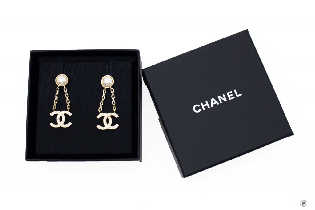 Chanel Pearl With CC Logo Gold Metal Earrings