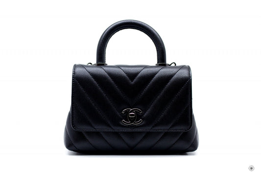 Chanel ASB Mini Chevron Coco Handle  Black /  Caviar Shoulder Bags Bkhw