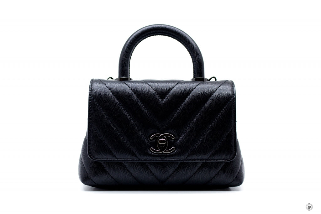 Chanel AS2215B06818 Mini Chevron Coco Handle  Black   94305 Caviar Shoulder Bags Bkhw