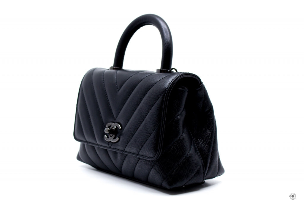 Chanel ASB Mini Chevron Coco Handle  Black /  Caviar Shoulder Bags Bkhw