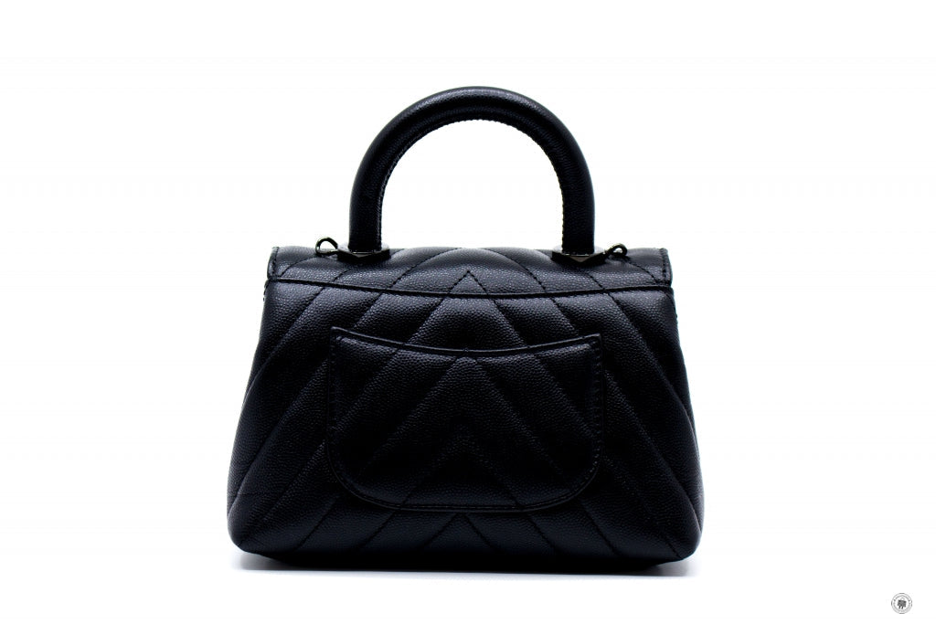 Chanel ASB Mini Chevron Coco Handle  Black /  Caviar Shoulder Bags Bkhw