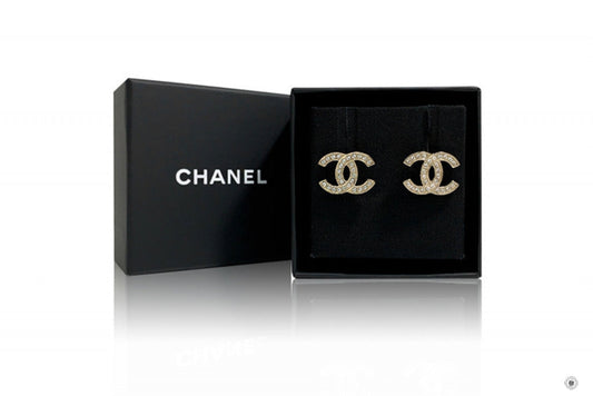 Chanel AB B CC Logo With Crystals  Gold / NE Metal .CMX.CM Earrings