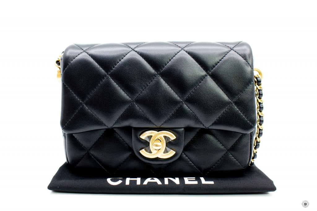 Chanel AS2855B06895 Mini Flap Bag With Pearl Chain Version Black   94305 Calfskin 19CM Shoulder Bags Gbhw