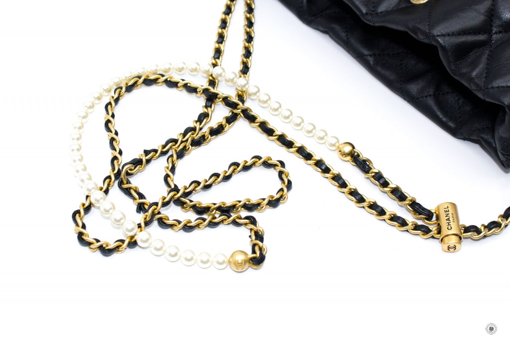 Chanel ASB Bucket Bag With Imitation Pearls Black /  Lambskin Shoulder Bags Gbhw