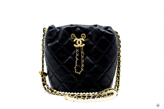 Chanel AS2859B06895 Bucket Bag With Imitation Pearls Black   94305 Lambskin Shoulder Bags Gbhw